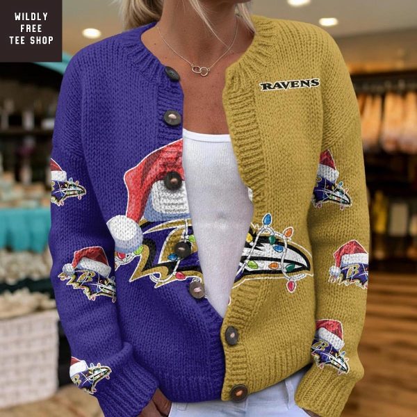 Baltimore Ravens Santa Hat Christmas Cardigan Jacket