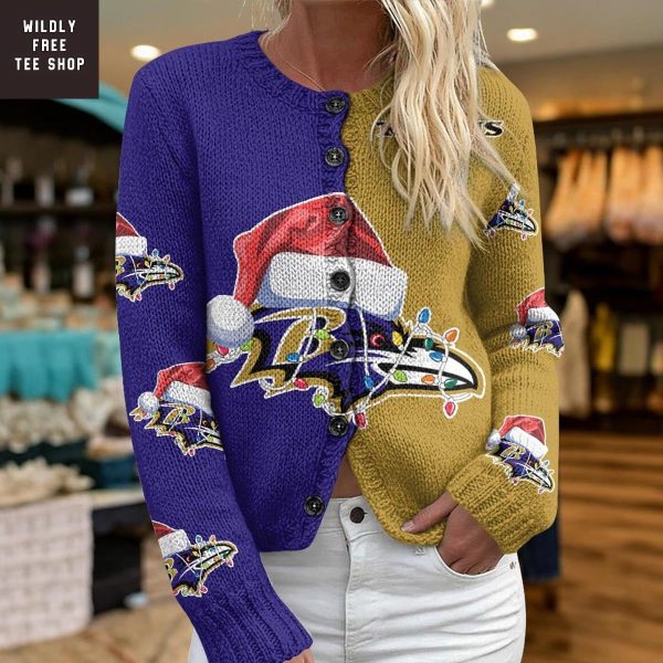 Baltimore Ravens Santa Hat Christmas Cardigan Jacket