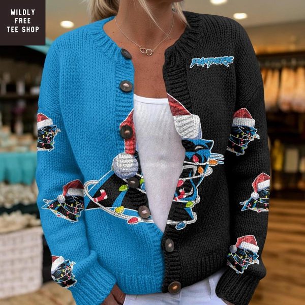 Carolina Panthers Santa Hat Christmas Cardigan Jacket