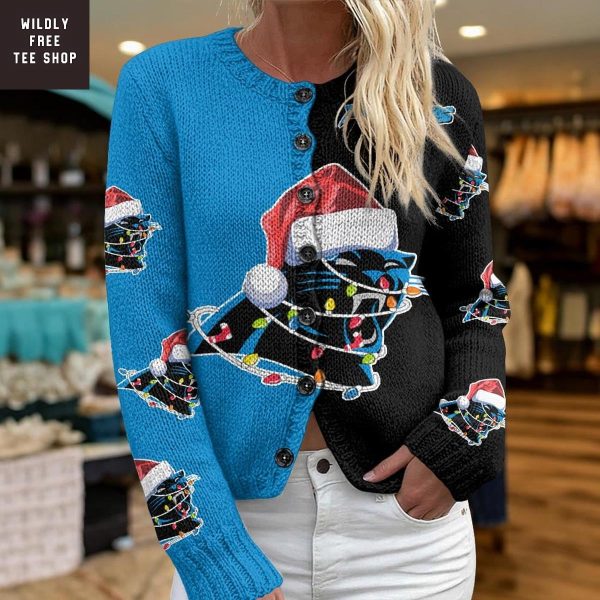 Carolina Panthers Santa Hat Christmas Cardigan Jacket