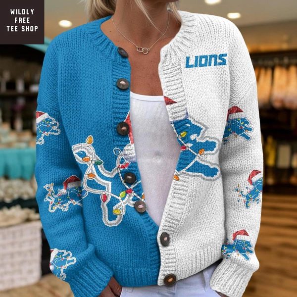 Detroit Lions Santa Hat Christmas Cardigan Jacket