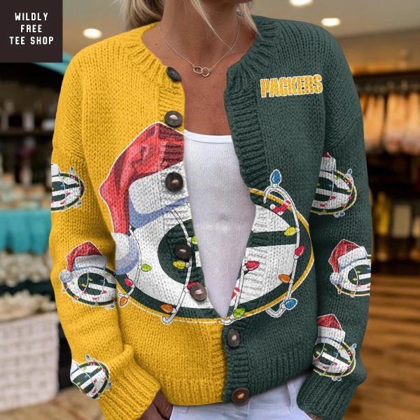 Green Bay Packers Santa Hat Christmas Cardigan Jacket